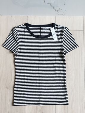 J Crew Shirt Womens XS Navy Stripes Linen Vintage Jersey Classic Fit Crewneck